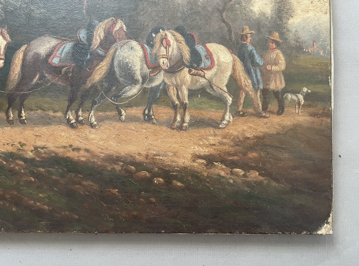 Attelage au repos, huile sur toile-photo-2