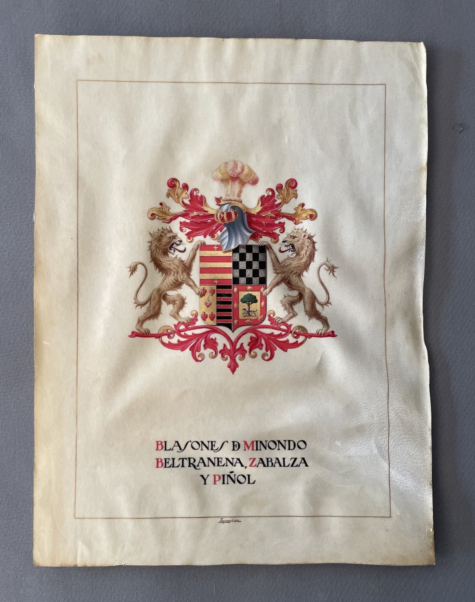 Coat Of Arms Painted On Vellum, 19th Century