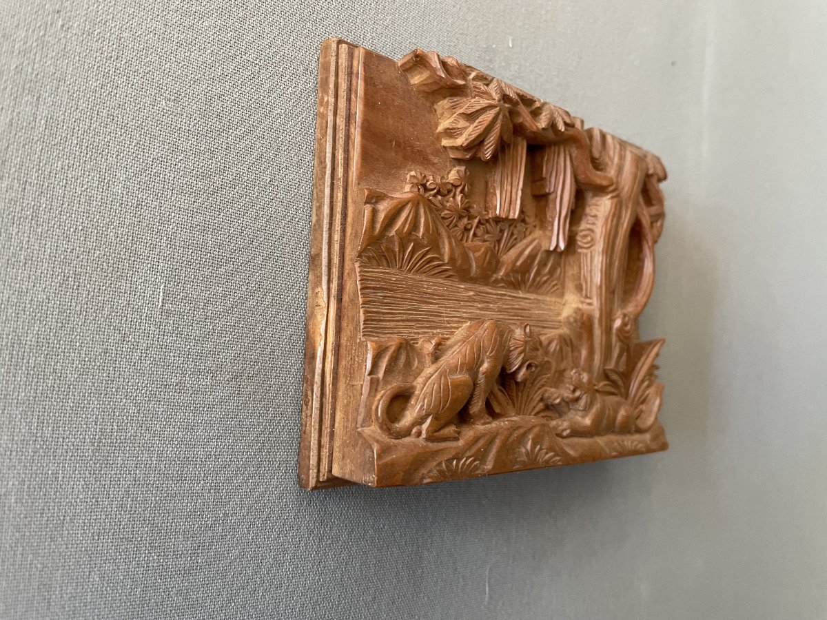 Tigers Fighting, Wooden High Relief, Asia?-photo-3