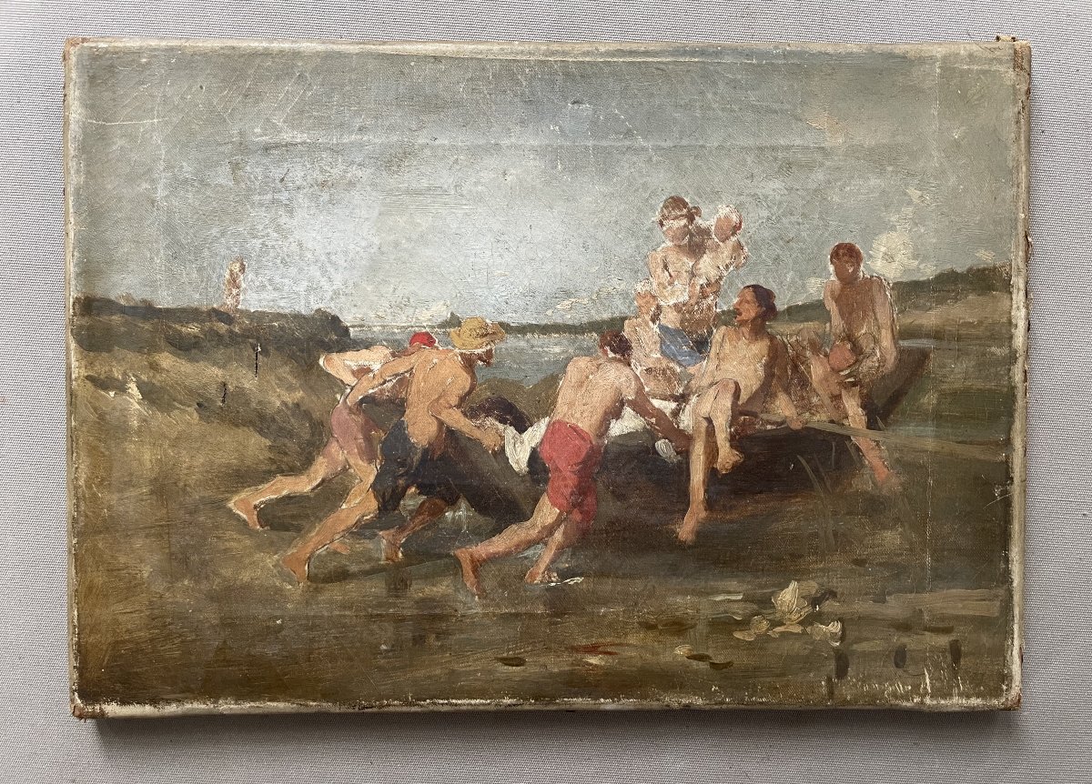 Crossing The Ford, Oil On Canvas