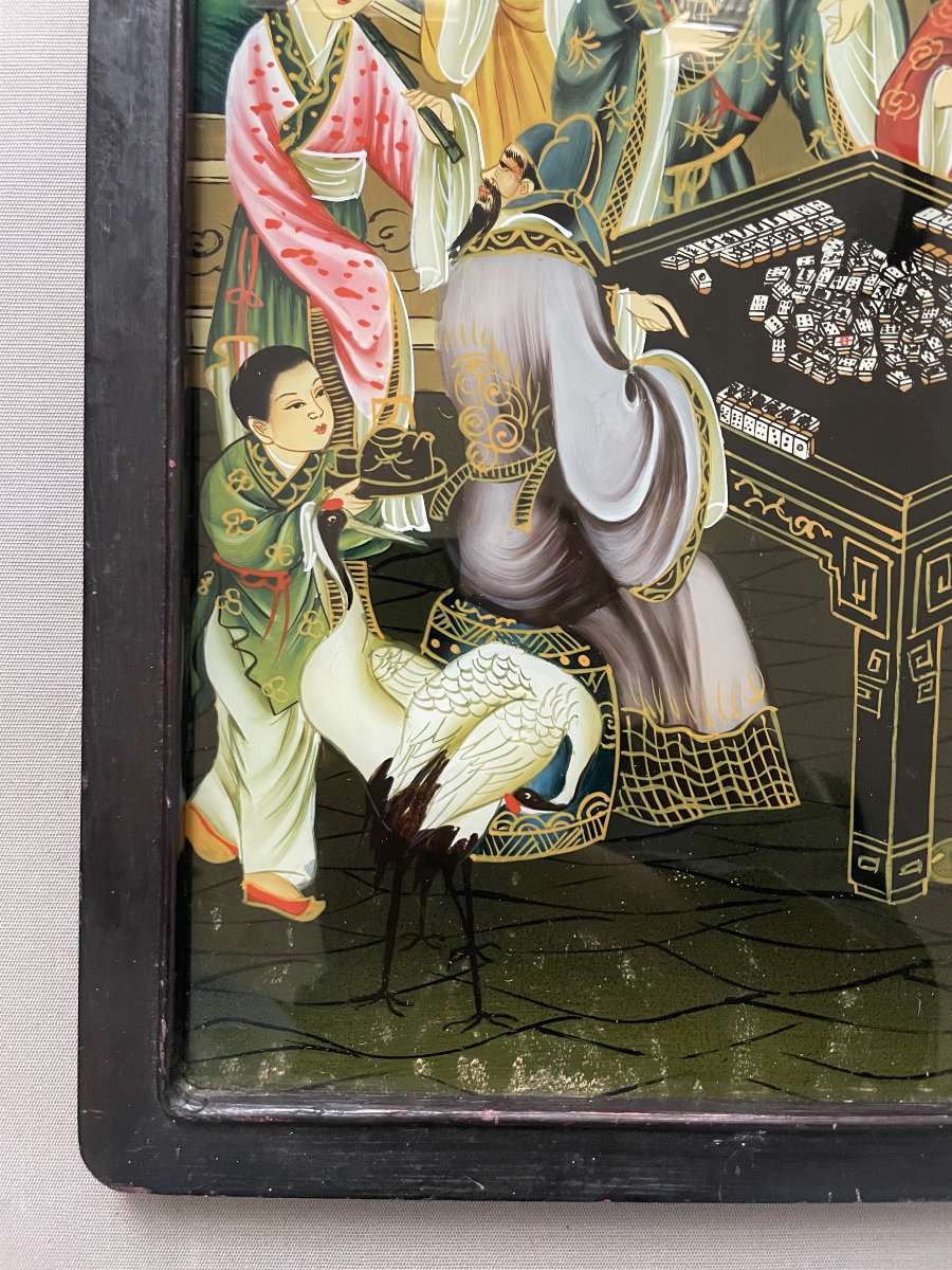 Joueurs de mah-jong, fixé sous verre, Chine, XXe-photo-1