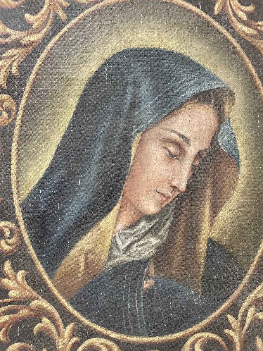 Portrait Of The Virgin, Oil On Canvas, 19th Century-photo-2