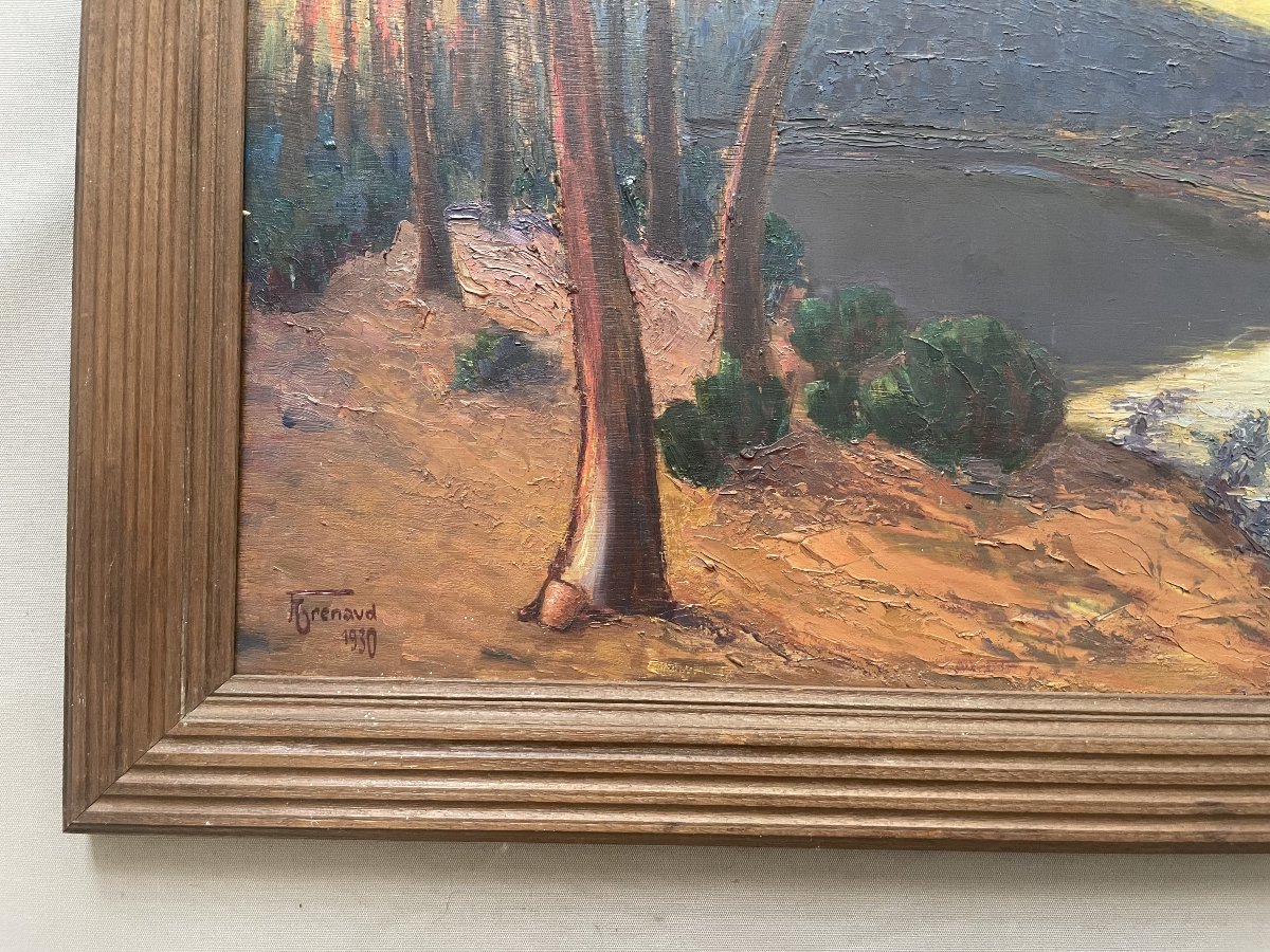 Paysage landais au crépuscule, tableau signé et daté 1930-photo-2