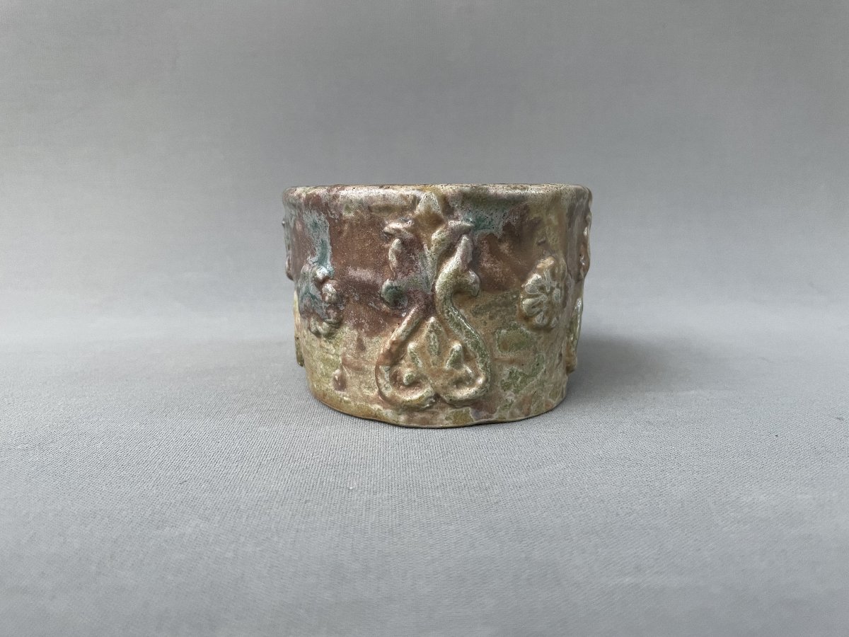 Small Art Nouveau-style Glazed Stoneware Container-photo-3