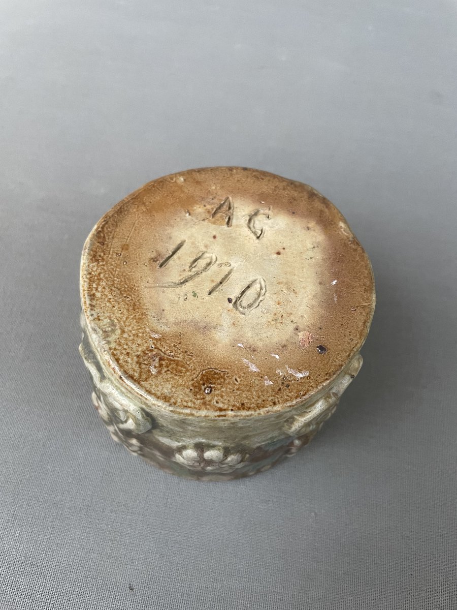 Small Art Nouveau-style Glazed Stoneware Container-photo-2