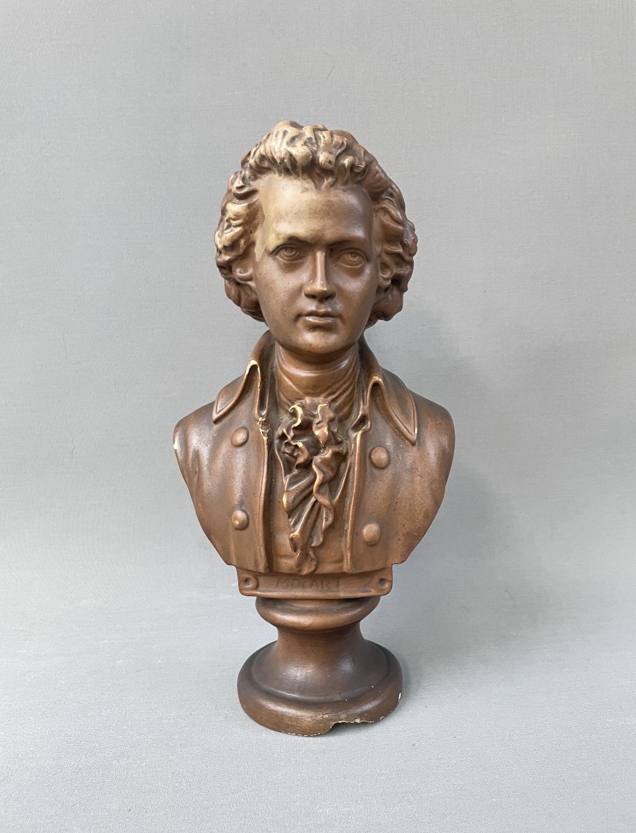 Patinated Plaster Bust Of Mozart