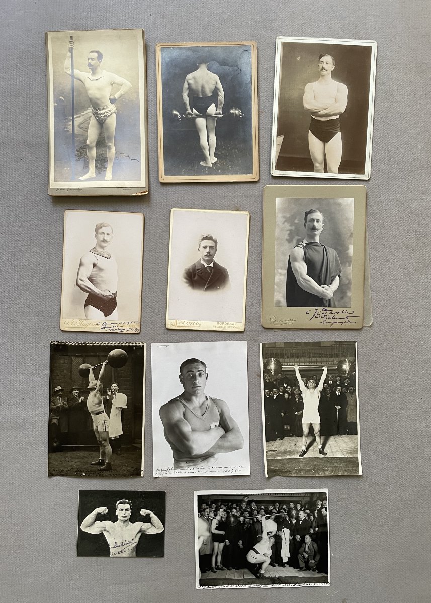 Weightlifting, Set Of 11 Vintage Photographs