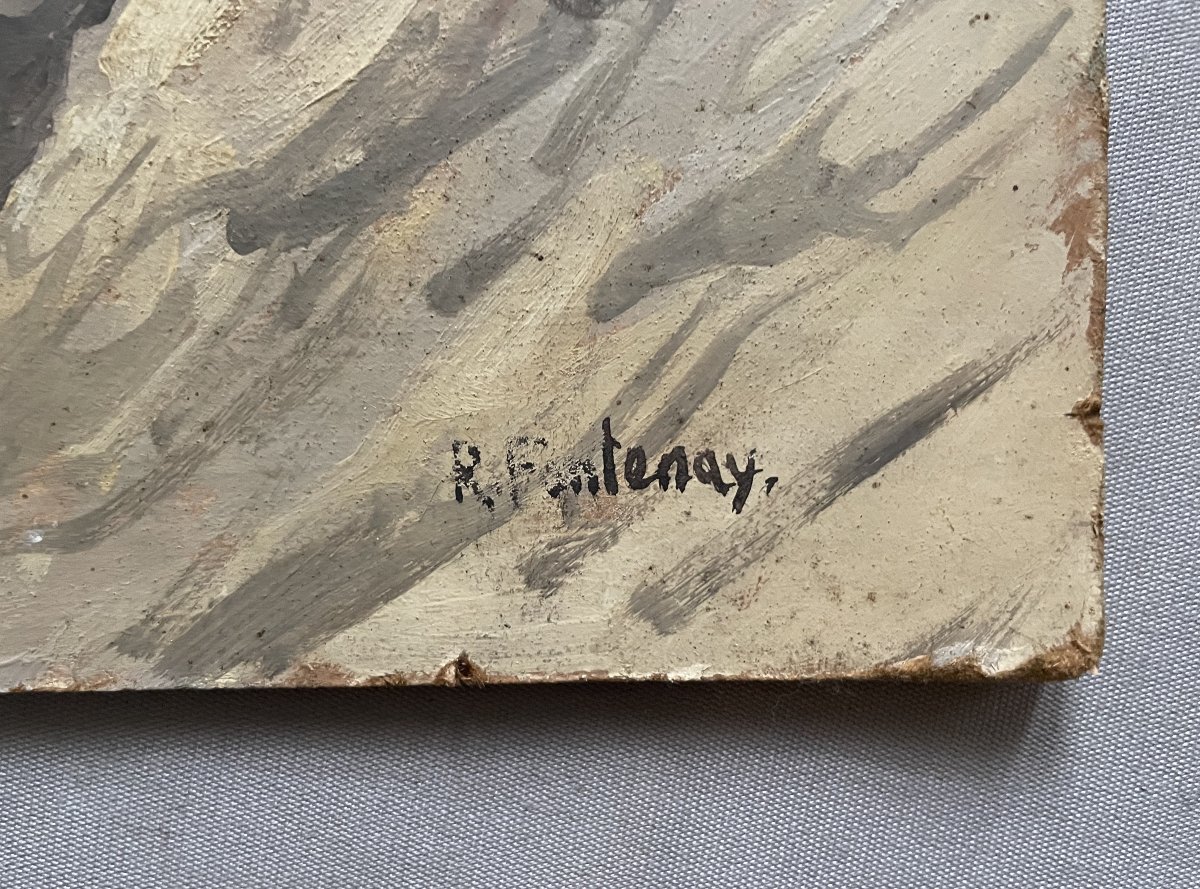 Rocky Coast, Oil On Panel, Signed R. Fontenay-photo-2