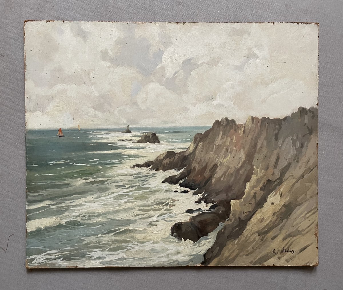Rocky Coast, Oil On Panel, Signed R. Fontenay