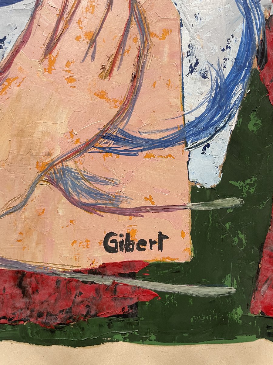 Child And Dove, Oil On Paper, Signed By Gibert-photo-2