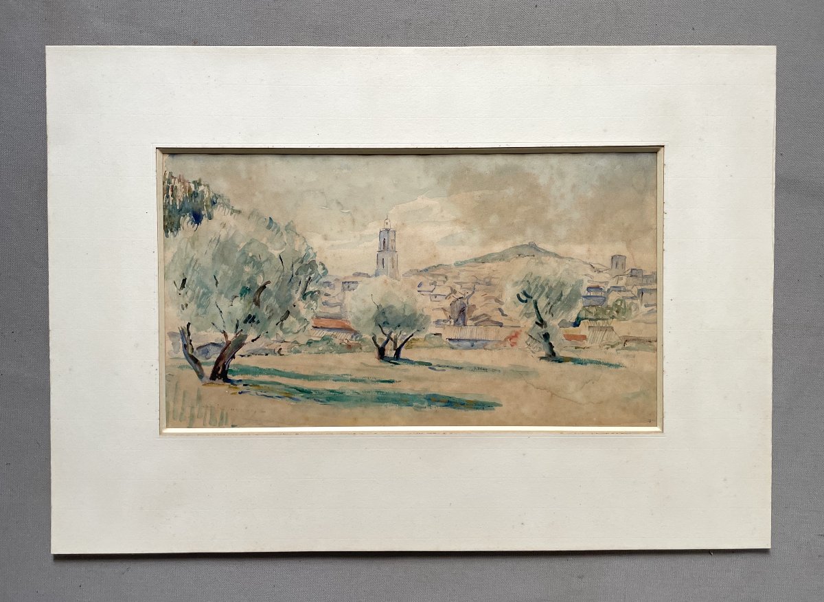 Paysage provençal, aquarelle, signature à déchiffrer -photo-2