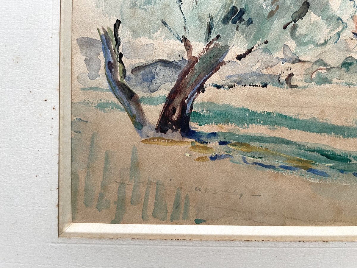 Paysage provençal, aquarelle, signature à déchiffrer -photo-3