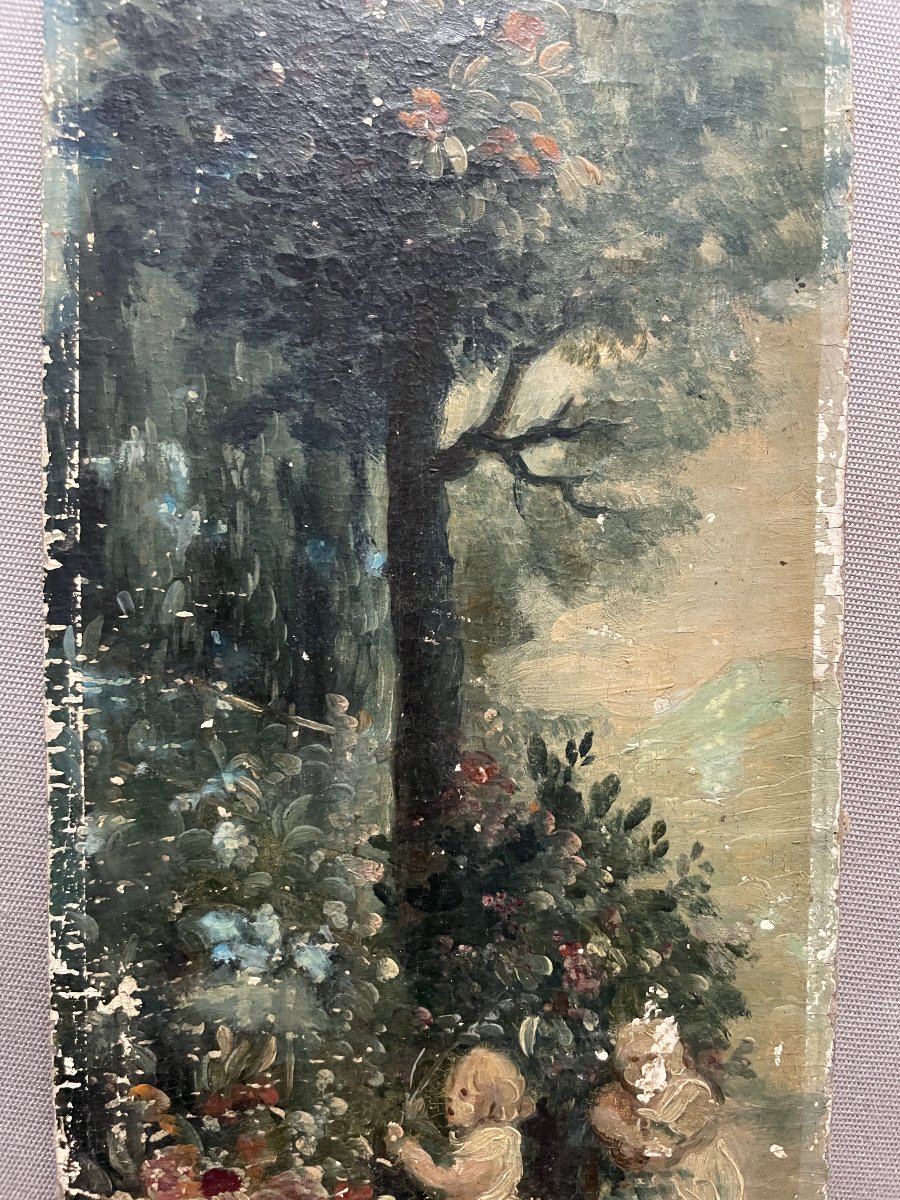 Enfants jouant dans un parc, huile sur carton, XIXe-photo-3