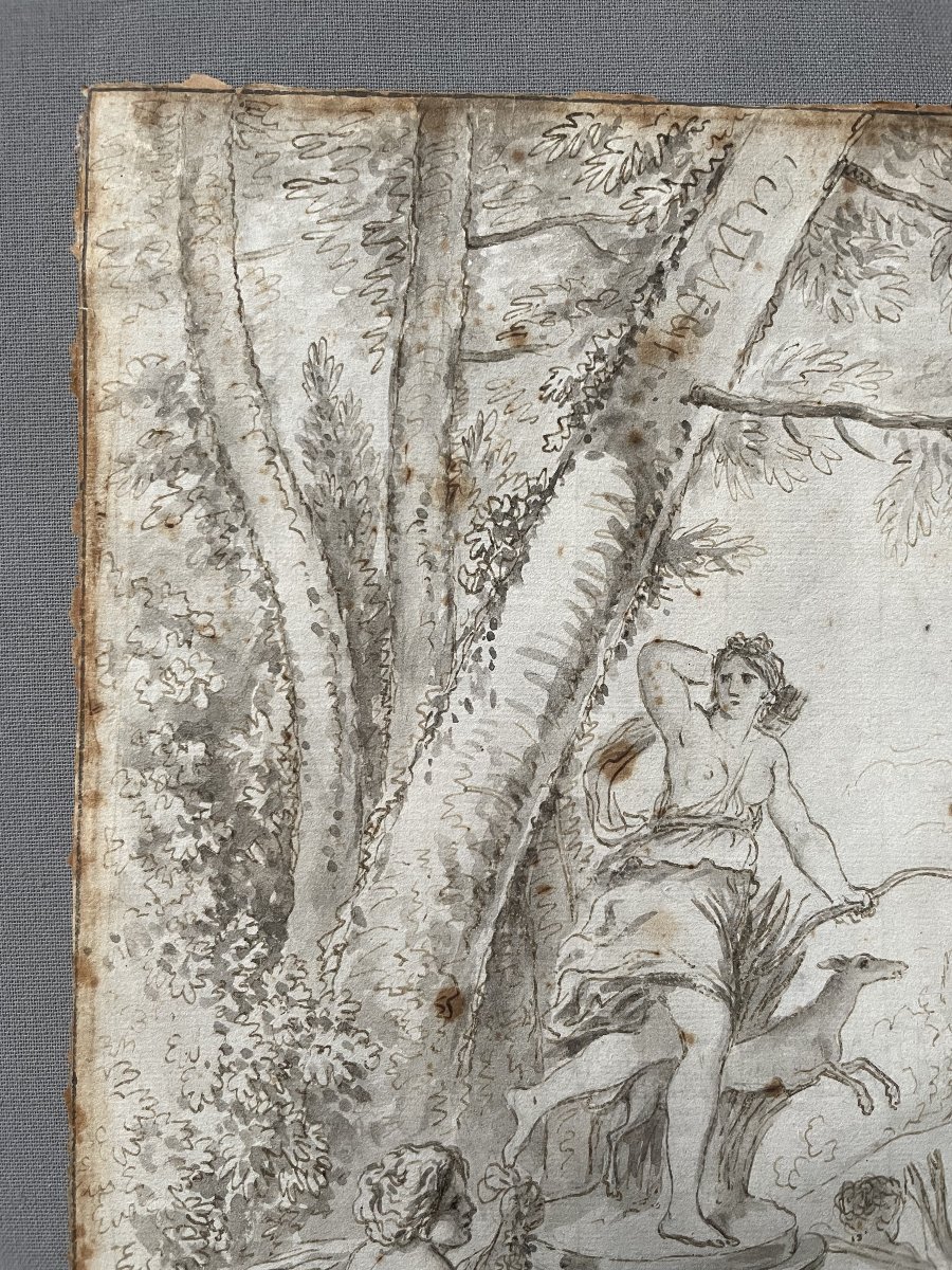 Bacchanalia Around A Statue, Ink Wash, 18th Century-photo-2