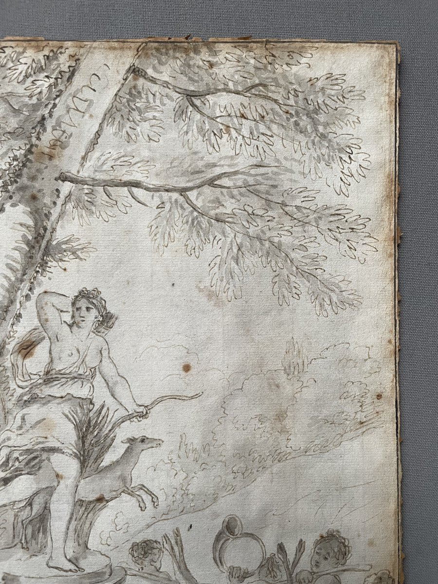 Bacchanalia Around A Statue, Ink Wash, 18th Century-photo-3