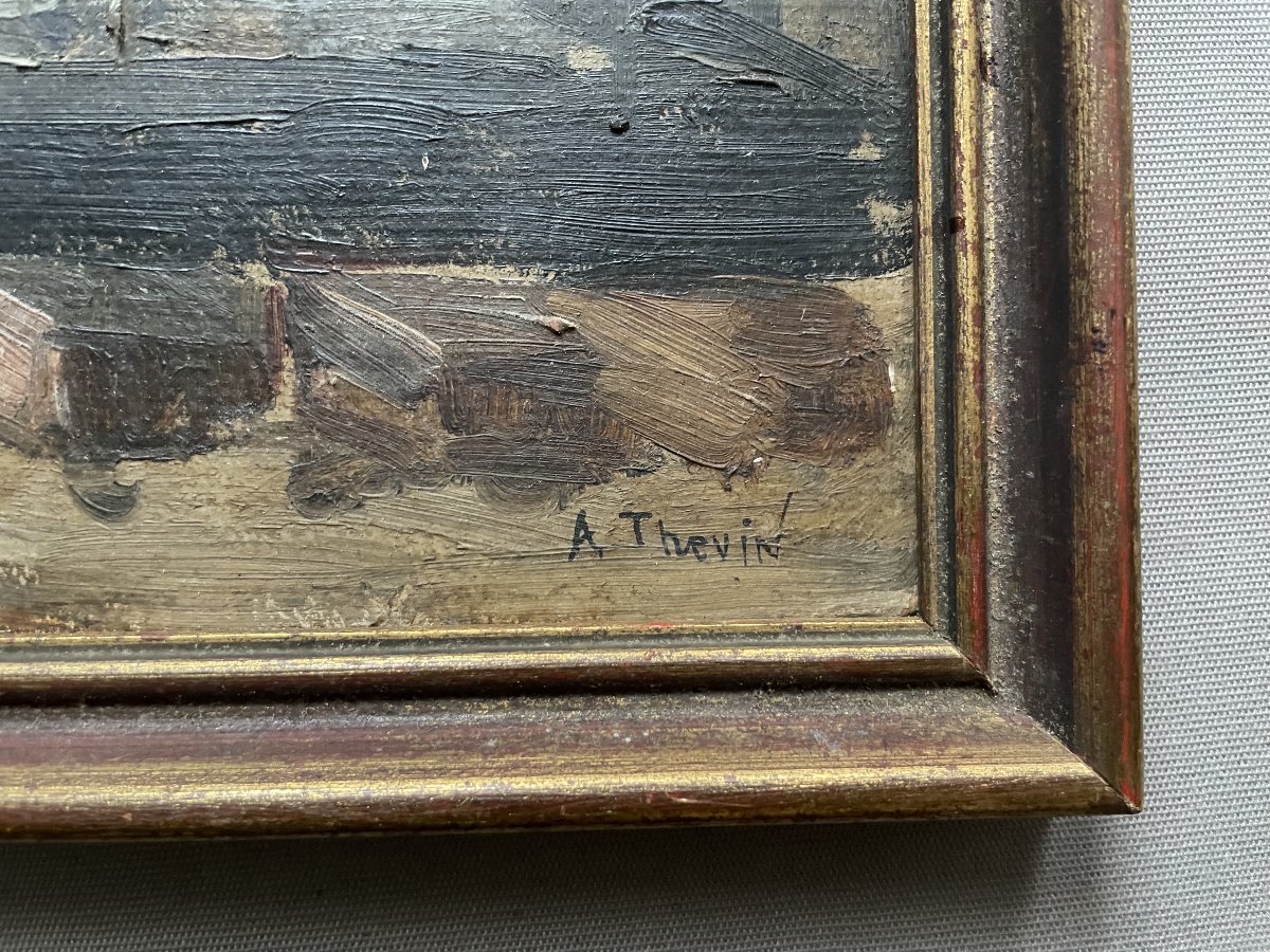 Alice THEVIN, Paysage portuaire, huile sur carton -photo-2