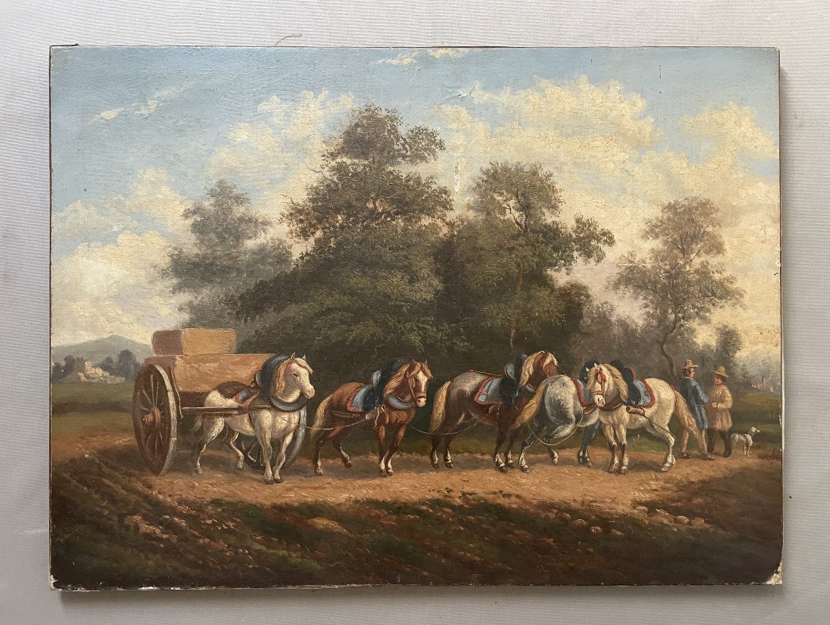 Horse And Cart At Rest, Oil On Canvas