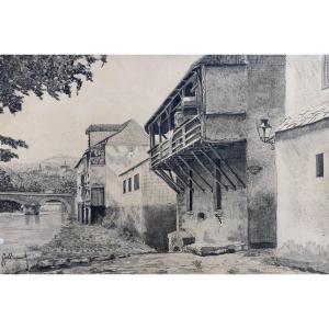 Montignac, Ink Wash, Signature To Identify