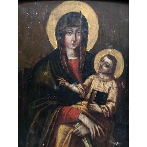 Vierge &agrave; l'Enfant, Huile Sur Panneau XVIIIe
