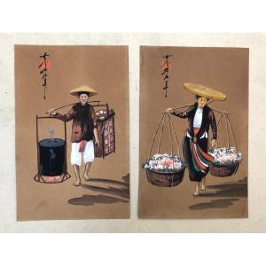 Pair Of Vietnamese Gouaches Early 20th Century
