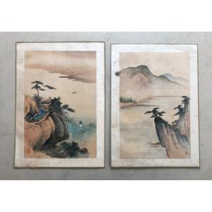 Deux Aquarelles Sur Soie, Chine, Début XXe