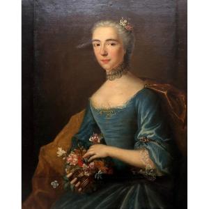 Mademoiselle De La Gardette, Oil On Canvas 18th Century