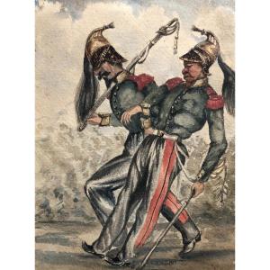 Avined Soldiers, Humorous Watercolor, 19th Century