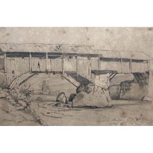 Covered Bridge, 19th Century Drawing