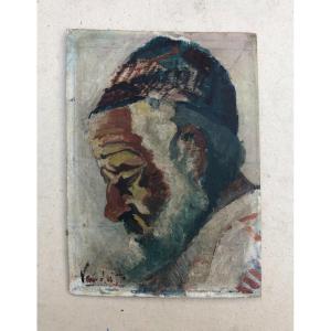  Portrait, Homme De Profil, Huile Sur Carton, Signature à Identifier