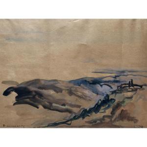 Landscape, Watercolor Early 20th Century, Signature To Identify