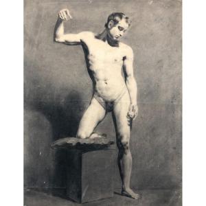 Academy, Male Nude, 19th Century Drawing