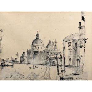 Venice, The Grand Canal, Drawing, Mixed Media, Signature To Identify