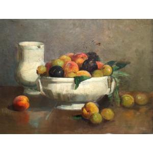 Still Life With A Bowl Of Fruit, Oil On Canvas Early 20th Century