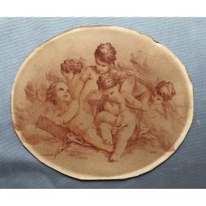 Putti Musiciens, Gravure à La Manière De La Sanguine d'Après Boucher