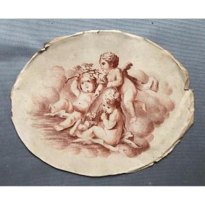 Putti, Gravure à La Manière De La Sanguine d'Après Boucher