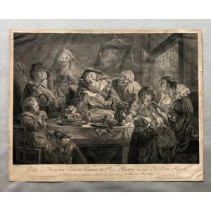 Récréation De La Table, Gravure Par Moitte d'Après Jordans