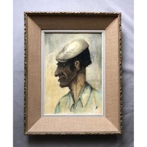 Portrait d'Homme Au Béret, Huile Sur Panneau, XXe