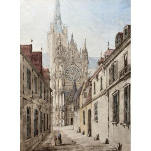 The North Transept Of Evreux Cathedral, 19th Century Watercolor