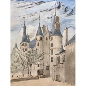 Le Château De Nevers, Aquarelle XIXe