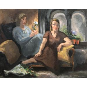 Bertrand Mogniat-duclos, Female Conversation, Oil On Canvas, Large Format