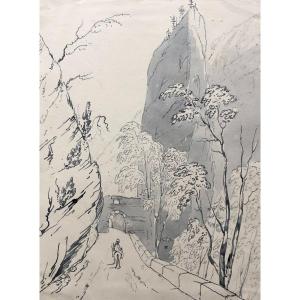 Arch And Pyramidal Rock On The Path To The Grande Chartreuse, Ink Wash