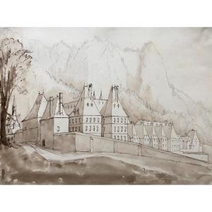 The Monastery Of The Grande Chartreuse, Brown Ink Wash