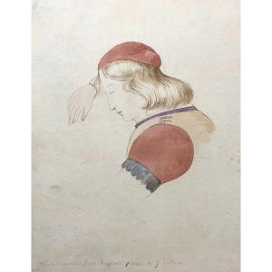 19th Century Watercolor, Portrait Of Raphael After Perugin?