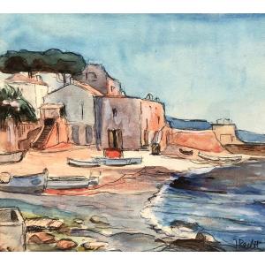 Mediterranean Port, Watercolor, Signature To Identify