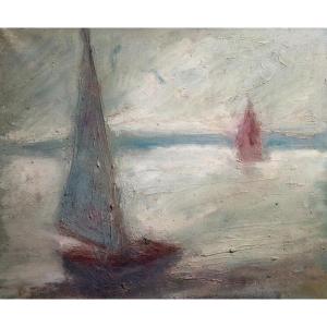 Sailboats, Le Pouliguen, Brittany, Oil On Canvas