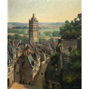 View Of Loches, Oil On Hardboard Signed L. Masson