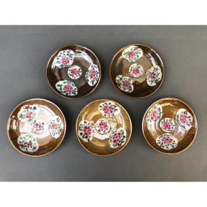 Cinq Soucoupes En Porcelaine, Chine, XIXe