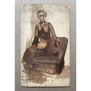  Woman On An Armchair, Sketch, Gouache On Cardboard