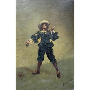 Homme Aviné, Huile Sur Panneau Fin XIXe, Signature Antonio