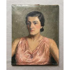 Portrait De Femme, Huile Sur Toile